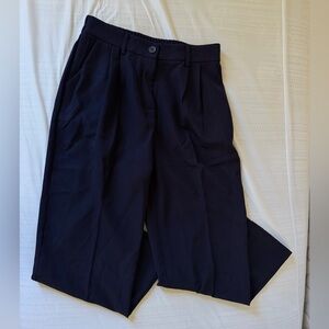 Women’s Navy Wide-Leg Pleated Trousers